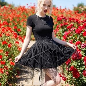 Black Gothic Lace Webbed Circle Skirt
